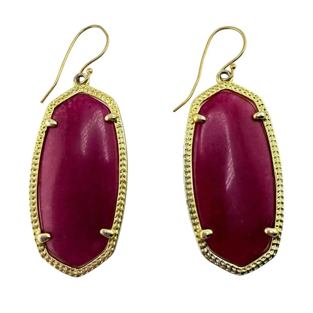 Kendra Scott Danielle Raspberry Pink Gemstone Gold Tone Dangle 2